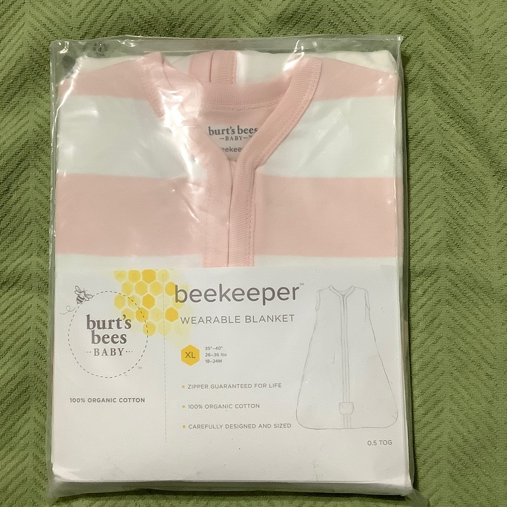 Burt's Bees Baby Pink and White Striped Wearable Blanket
